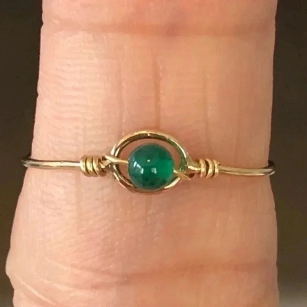 Delicate Gold Wire Ring with Green Gemstone